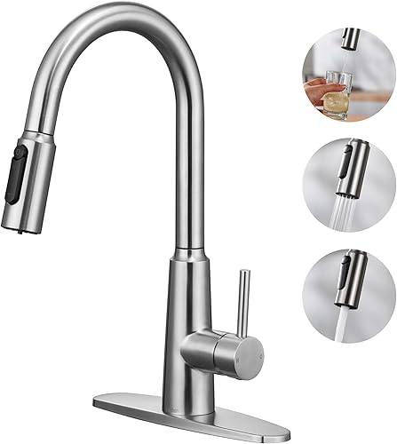 Tohlar Grifo de cocina de 3 vías, 3 en 1, grifo purificador de filtro de agua, grifo de agua potable de acero inoxidable para fregadero de cocina de