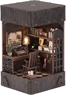 diyの本ヌックキット3 d木製のパズルの本ヌックミニチュアハウスキット創造的な贈り物を構築する十代の若者と大人のためのledライト付き探偵マイクロシーンdollhouse bookend