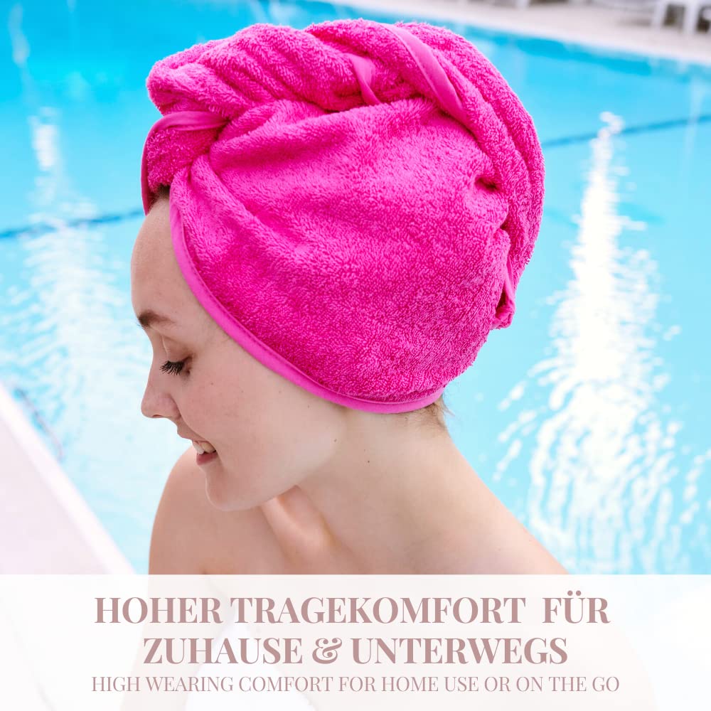 Carenesse - Turbante per capelli, confezione da 2 pezzi, colore: rosa e grigio antracite, 100% cotone asciugamano per la testa, turbante per capelli, turbante per capelli asciugamano per capelli