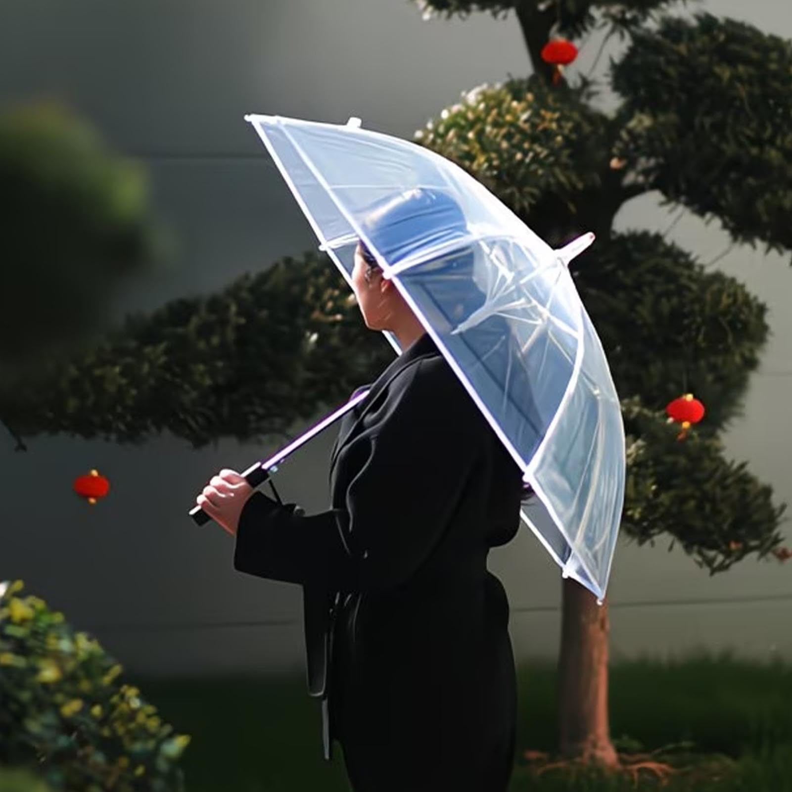 Paraguas LED Transparente Segura Para Caminar Nocturno Todo El Año | Paraguas Brillante Para Cosplay Para Hombres Mujeres Adultos Adolescentes Chicas Halloween Disfraz Escenario Actuación
