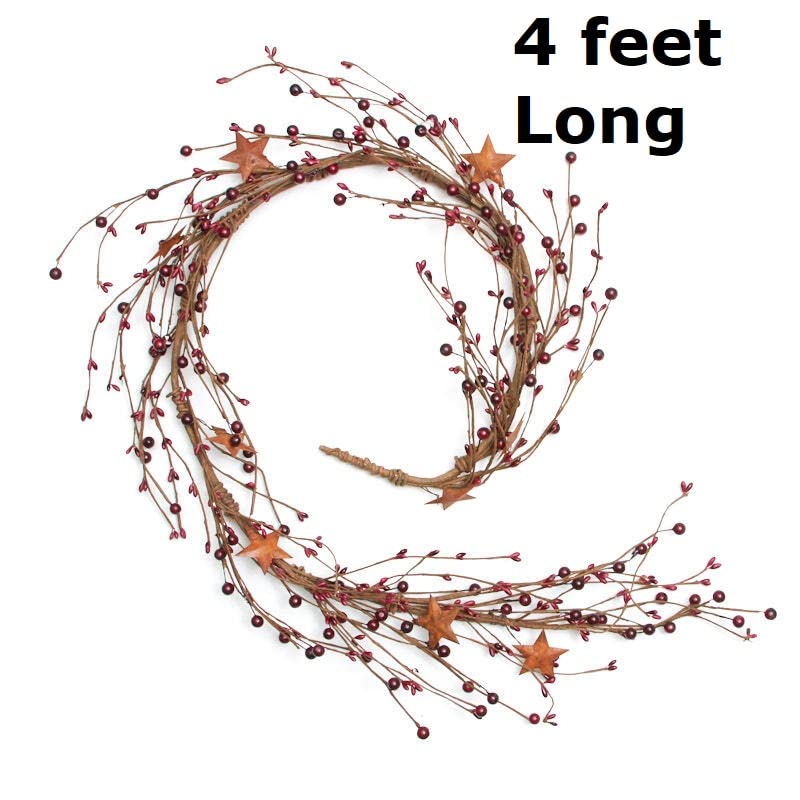 Artificial-Burgundy-Pip-Berry-and-Rusty-Star-Garland-Year-Round-Rustic-Berries-Farmhouse-Home-Decor-for-Table-Arrangements-Fireplace-Mantel-and-Centerpiece-Decorations-48-long Artificial Burgundy Pip Berry and Rusty Star Garland Year Round Rustic Berries Farmhouse Home Decor for Table Arrangements Fireplace Mantel and Centerpiece Decorations 48 long