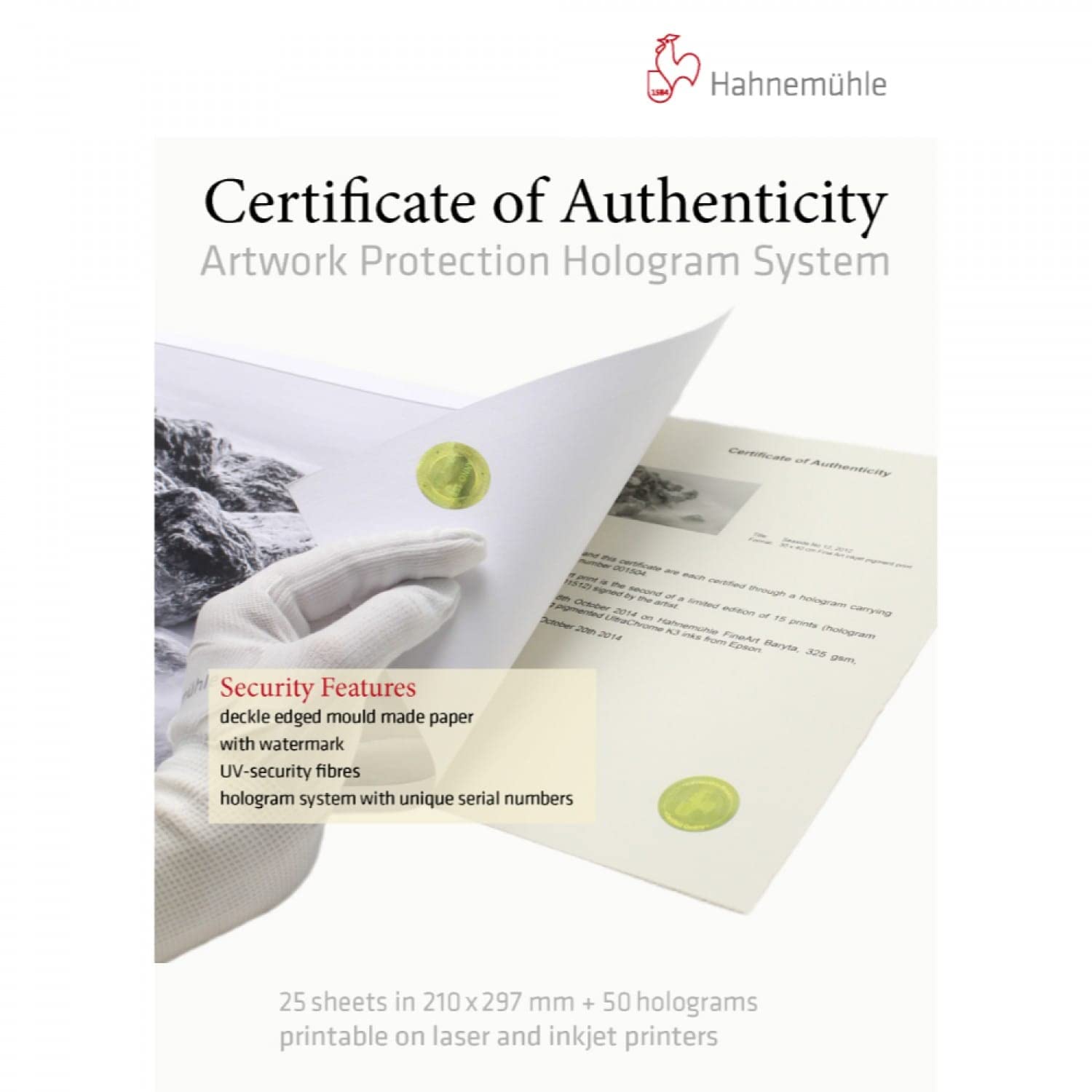 Hahnemühle 10640397 Digital FineArt Cerificate of Authenticity Boîte de 50 hologrammes Format A4 210 x 297 mm
