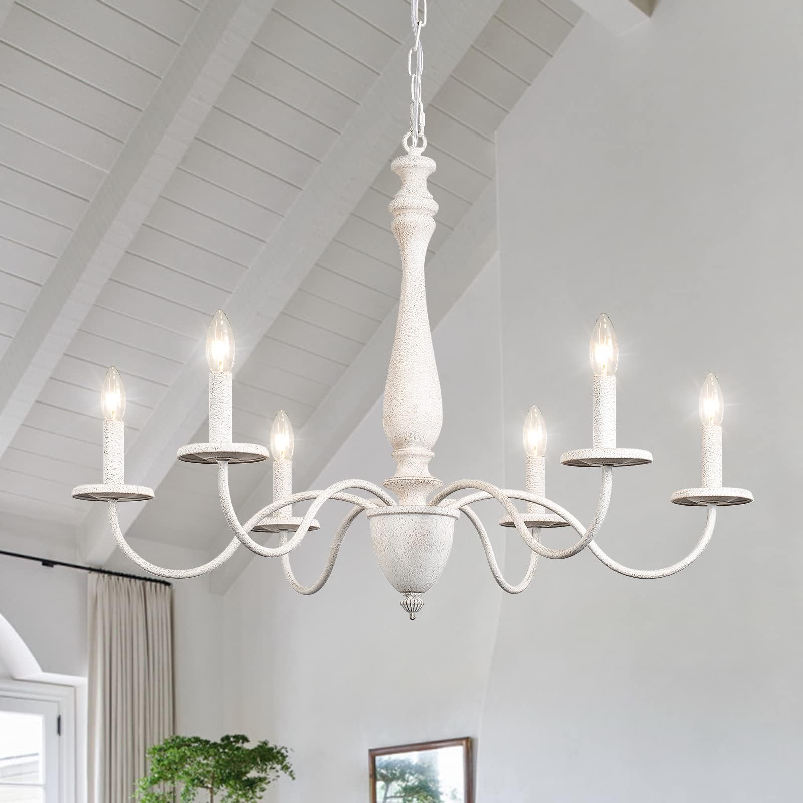 French Country Chandelier, 6 Lights Wood Farmhouse Chandeliers for Dining Room Lighting Fixtures ...