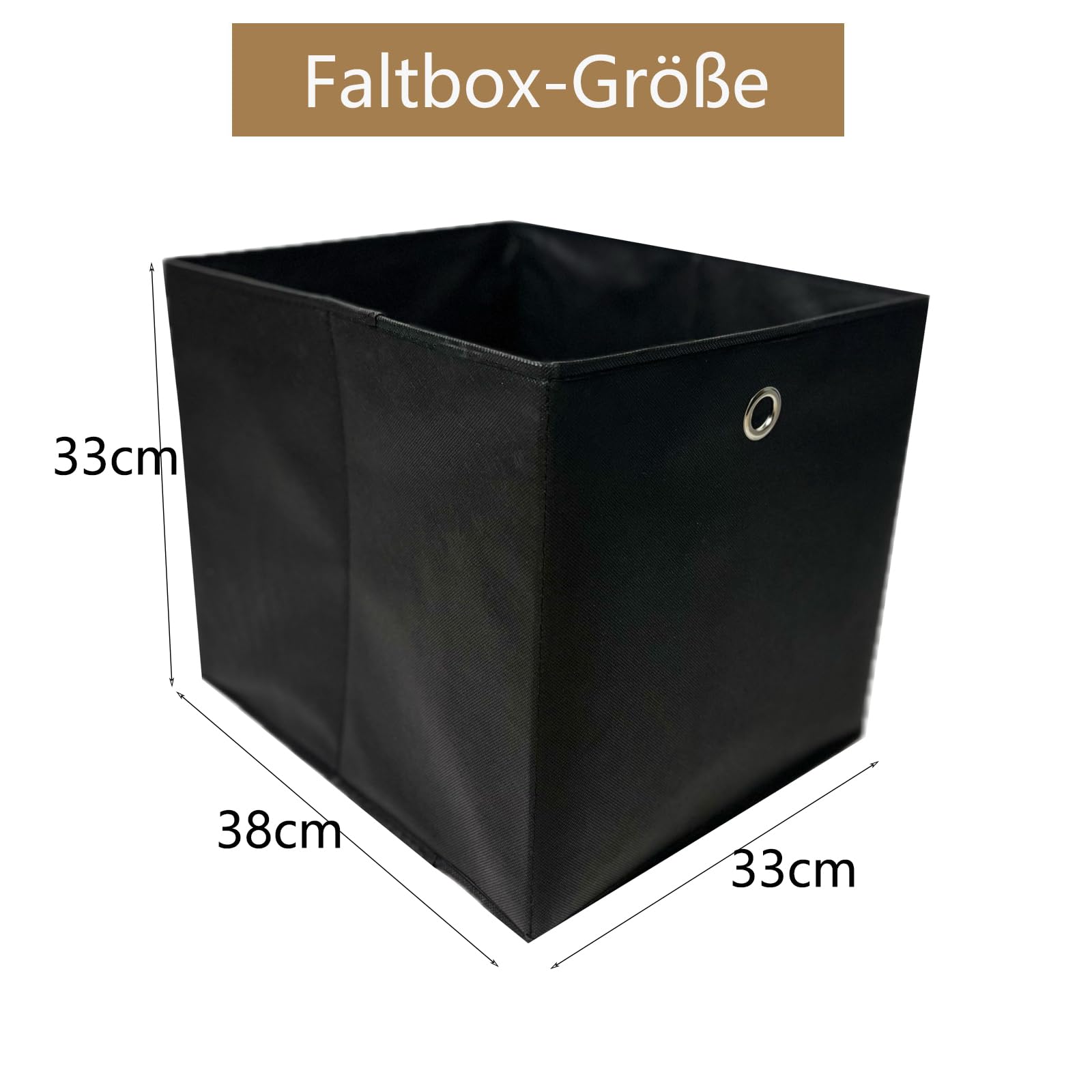 Set di 6 scatole pieghevoli in tessuto, 33 x 38 x 33 cm, con foro per le dita, per scaffali o armadi, scatole (nero)