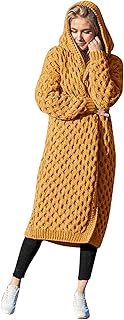 Suéter de punto largo con capucha para mujer, para otoño e invierno, cálido, color sólido, con aspecto de capa, abrigo para mujer, abrigo holgado de moda para exteriores, amarillo, L