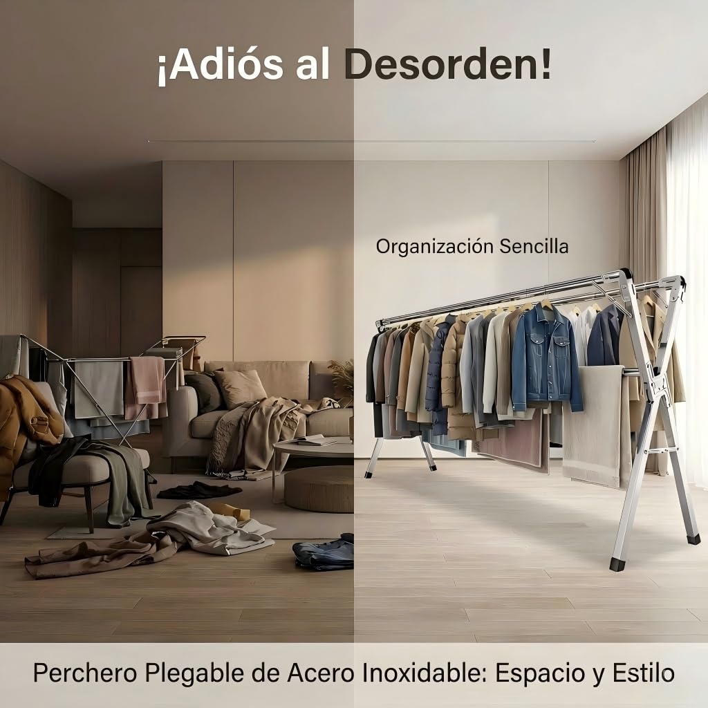 Tendedero Plegable de Acero Inoxidable 140-240 cm, Interior y Exterior