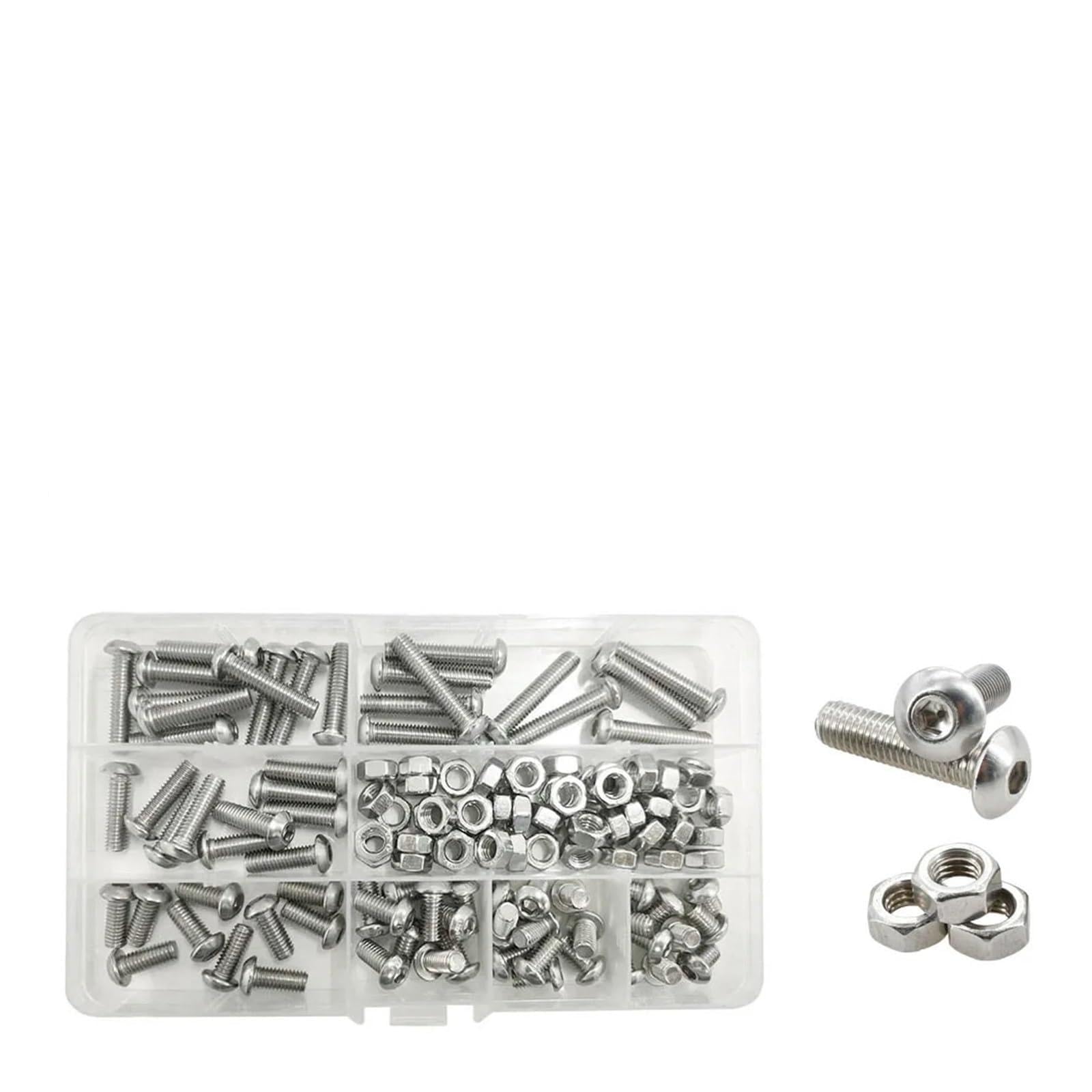 M2 M3 M4 M5 M6 Schraubensatz 304 Edelstahl Schrauben Muttern Set Gewinde Sechskant Motorrad Verkleidungsschrauben Sortiment(M6 (120Pcs))