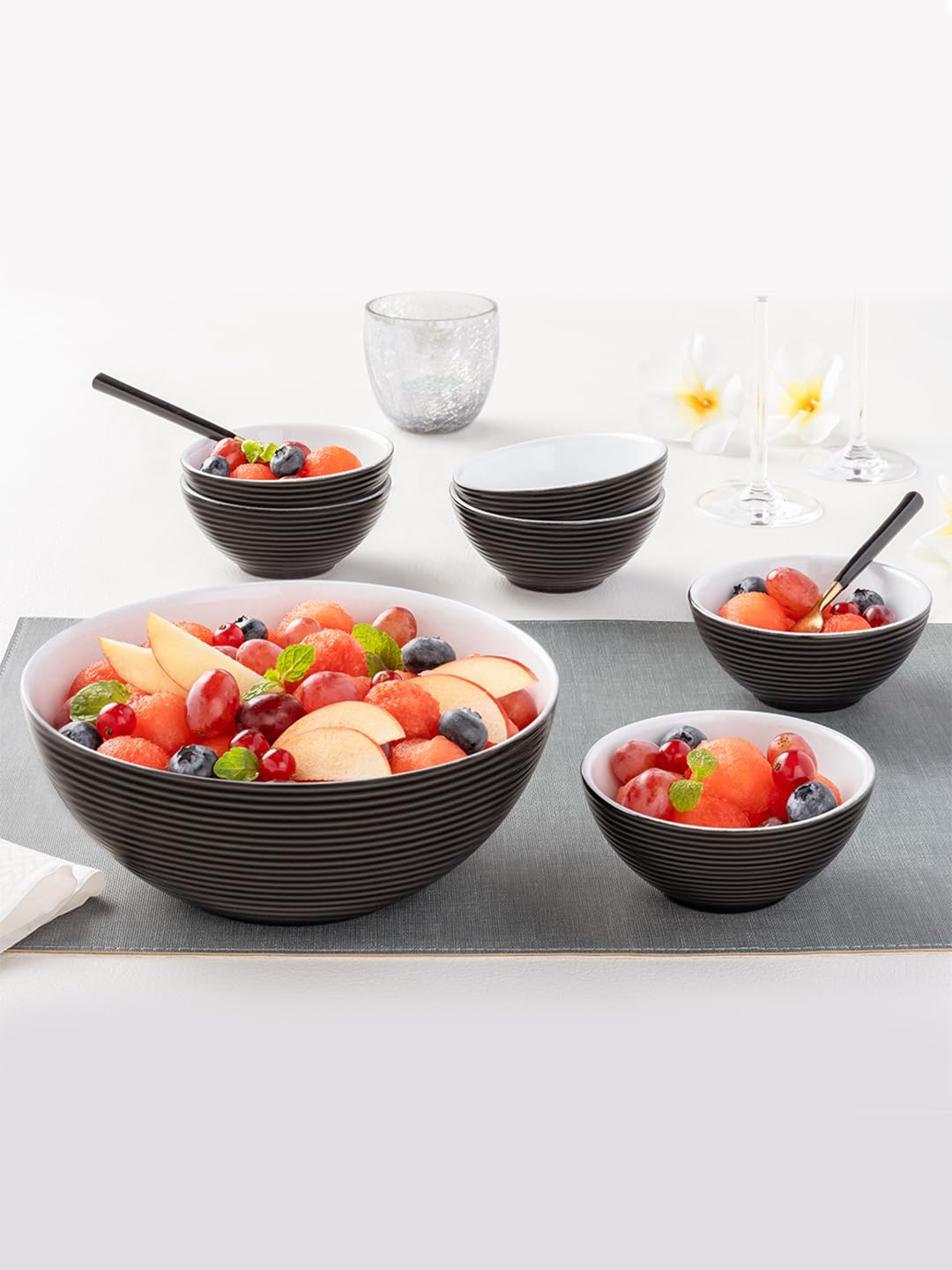 Larah by BOROSIL Black Orbit Series Opalware 7 Pcs Pudding Set