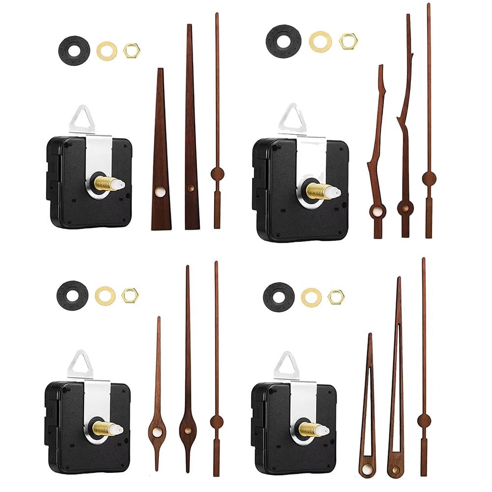CTRLZS 4Pcs Quartz Clock Movement Mechanism Repair Kits with 4 Types of Walnut Wood Clock Hands Clock Movement Accessories