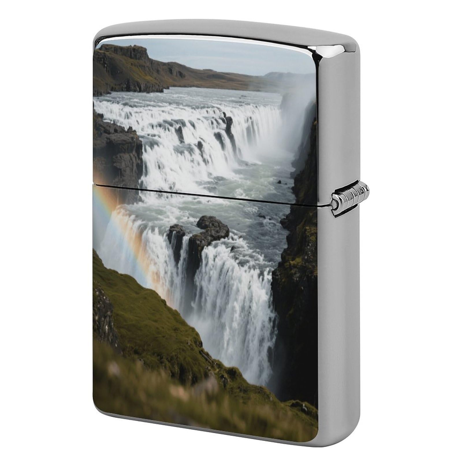 Fekiloot Style Golden Waterfall Rainbow Lighter Case Cover Metal Lighter Case