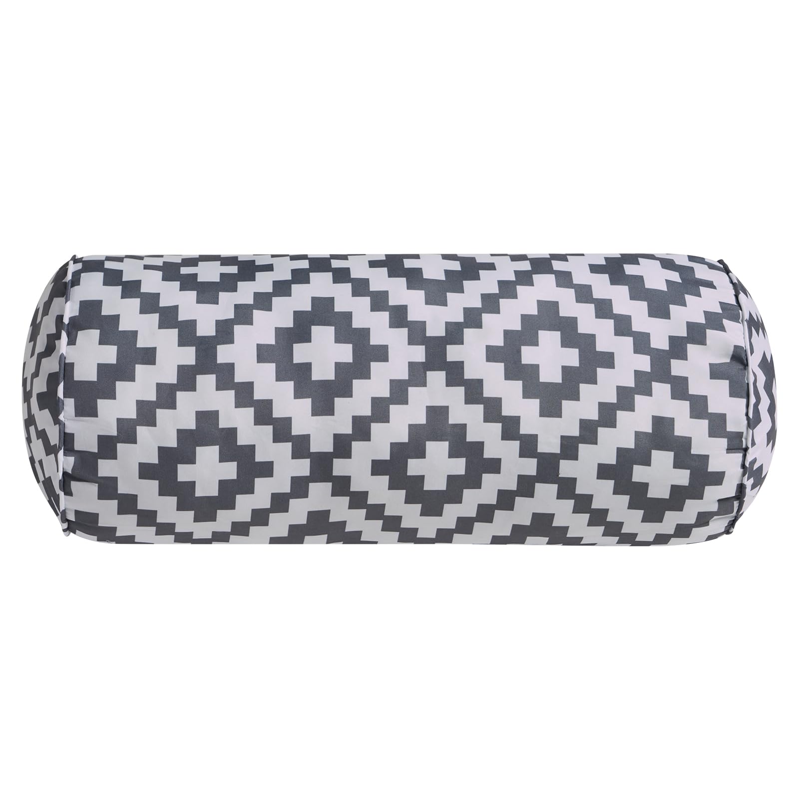 Ohs Grey - Geo Geometric Grey Bolster Pillow Garden Furniture Cylinder Pillow, Soft Cosy Neck Roll Pillows For Armrest & Head Support Yoga Bolster Cushion For Sofa Bed Indoor Outdoor Cushions