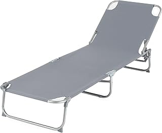 LIVIVO Foldable Sun Lounger with Adjustable Back and Leg Rests – Relax in Comfort and Style – Folding Lightweight Frame (Grey)