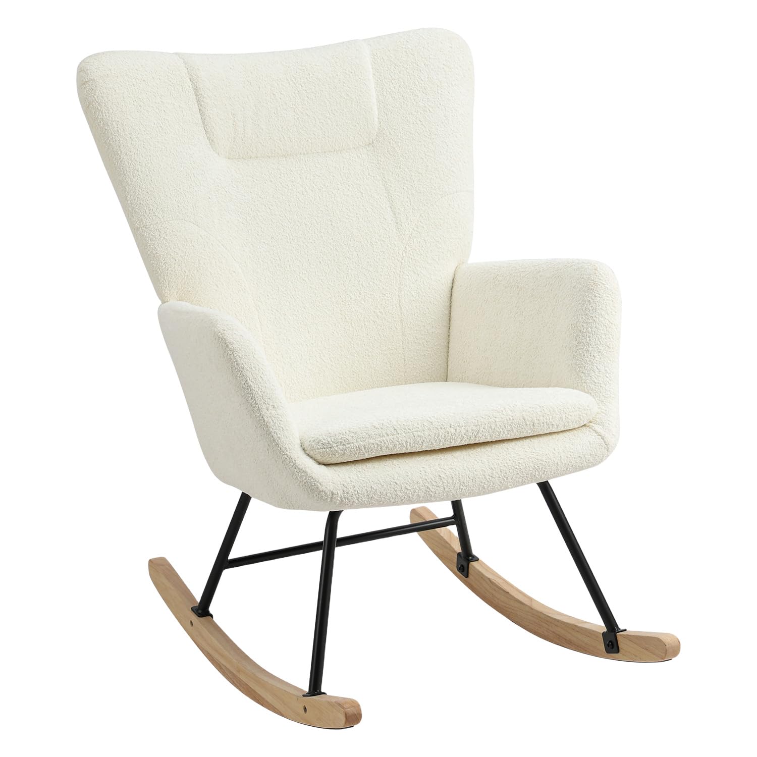 HaiYiZuhause Schaukelstuhl, Moderner Sessel mit Kopfstütze, Weicher Relaxstuhl & Stillsessel für Wohnzimmer, Schlafzimmer, Babyzimmer & Leseraum, Schaukelstuhl für Innen (Babyweiß)