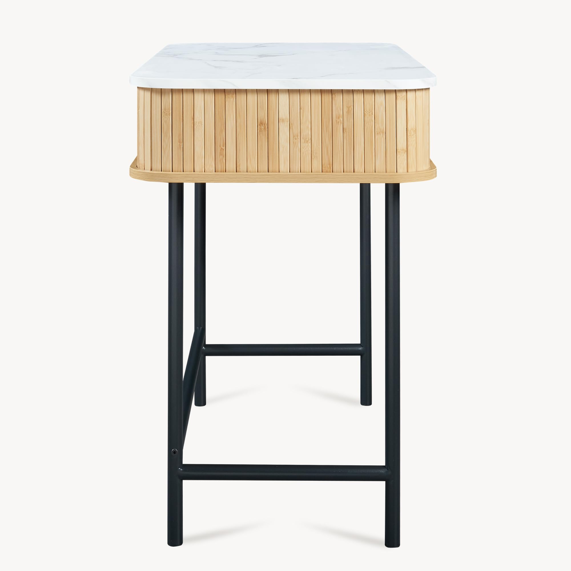 [en.casa] Consola Tvedestrand Versátil Mueble Recibidor Mesa de Entrada con 2 Compartimentos Cerrados Estable Diseño Atractivo Bambú Metal 100 x 50 x 76 cm - Mármol Blanco/Efecto Madera