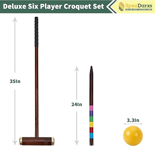 Miniatura 2 de Juego de croquet para seis jugadores, juego de croquet de 35 pulgadas con mazos de madera de primera calidad, bolas de colores, mechones, estacas,