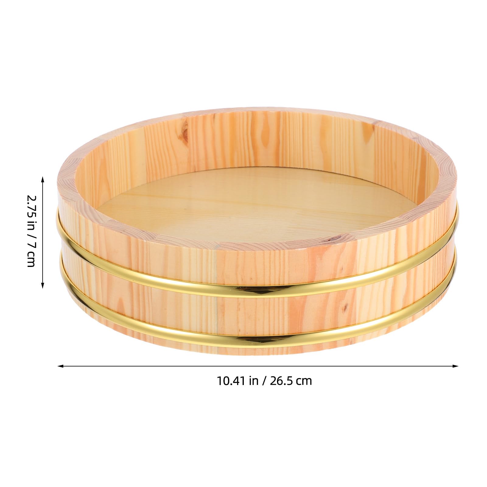 VOSAREA Holz Sushi Reis Mischwanne Hangiri 26cm mit Goldrand Robuste Sushi Oke Schale für Zubereitung und Küchenaufbewahrung in Restaurants und Zuhause
