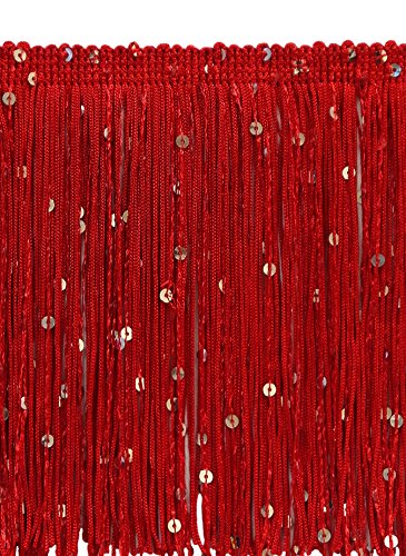 DÃ‰COPRO 6 Inch Chainette Sequin Fringe Trim, CFS06 Color: Red - 06, Sold by The Yard