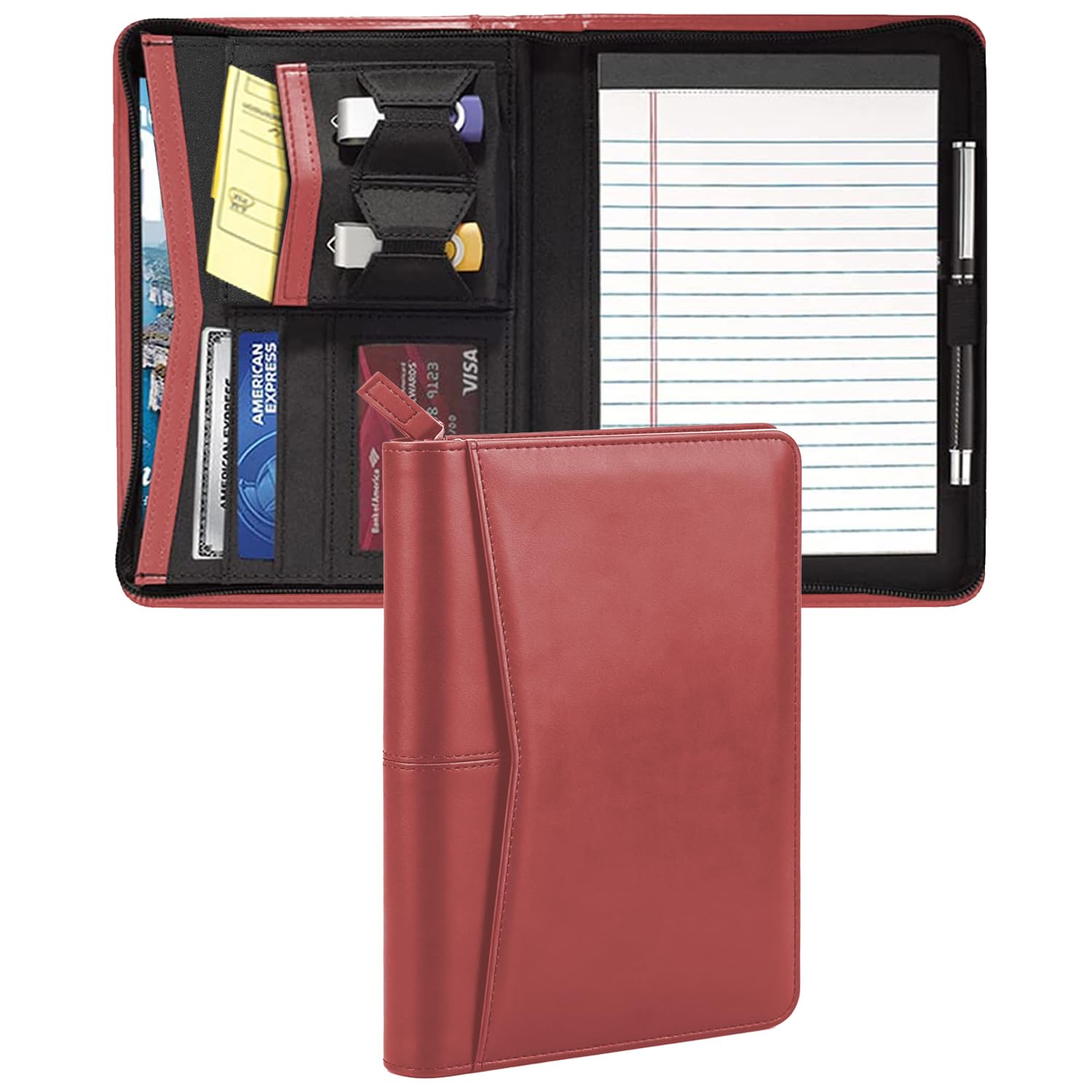 Konper Junior Padfolio Portfolio with 5 x 8 Writing Pad, A5 Business Portfolio Binder Folder Organizer Multi-Function Combination Case for Men Women, Red. — image 1