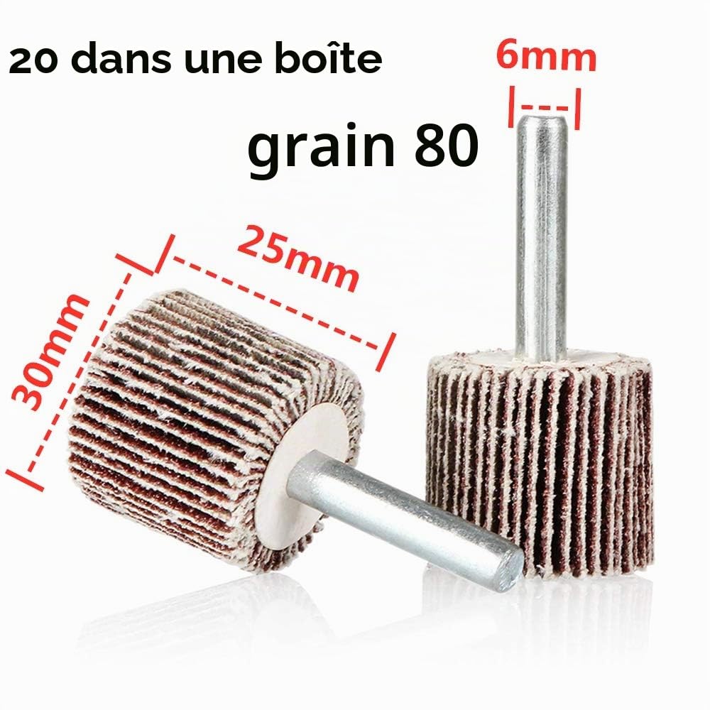FEIHU Roue Abrasive 20 pièces 30X25x6mm Grain 80 Disque a lamelle pour Brosse Poncage Perceuse Accessoires Polissage Bois Metal