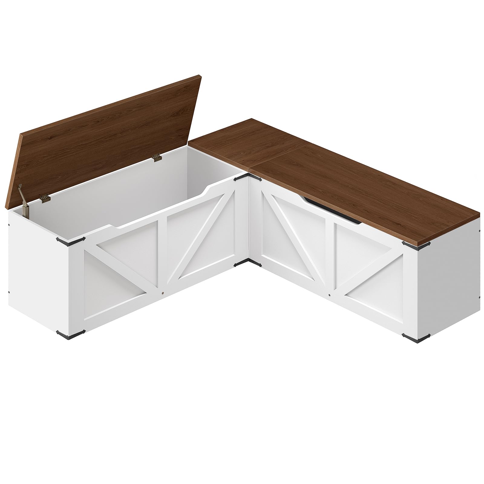 YATINEY L-Shaped Storage Bench, Storage Toy Chest with Hidden Compartments, Breakfast Nook Bench for Corner Spaces, Kitchen, Dining Room, Cloakroom,