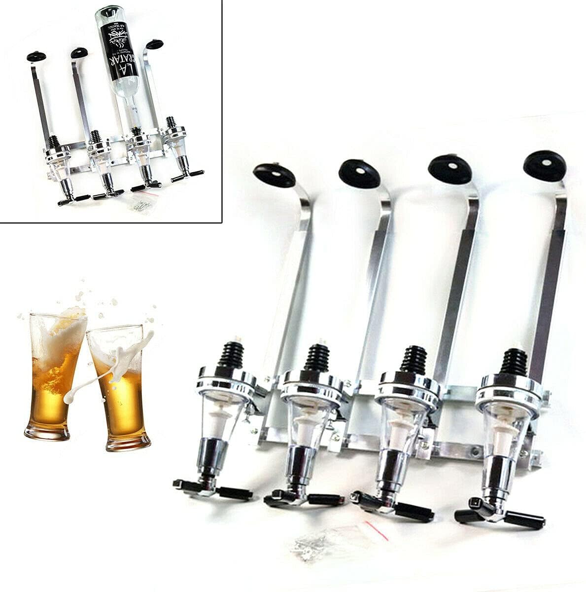 Wall Mounted Liquor Dispenser, Alcohol Dispenser with Pour Spouts,Wine Beer Alcohol Bottle Beverage Stand Liquor Pourers Liquor Dispenser for Home Bar (4 Bottle)