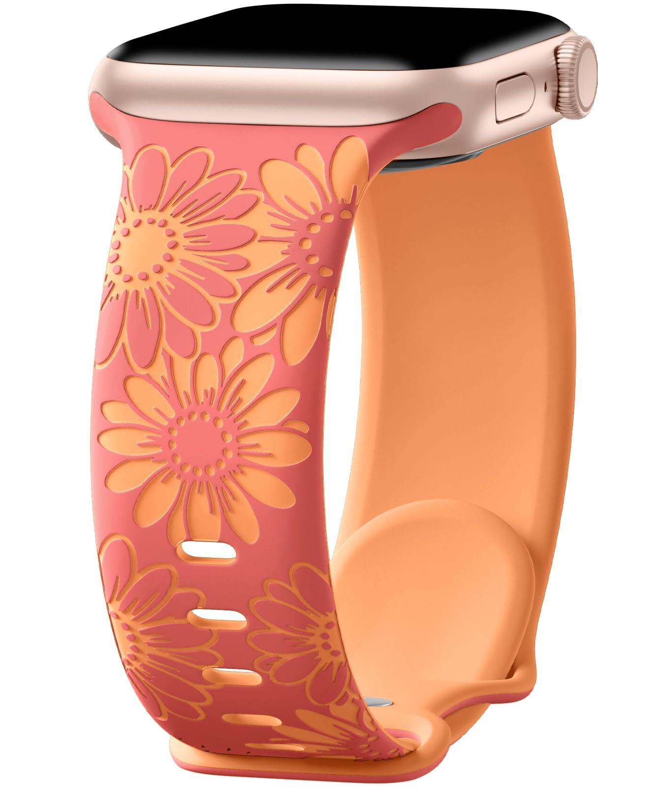 DaQin Floral Engraved Band Compatible with Apple Watch Band 40mm 38mm 41mm 42mm 44mm 45mm 46mm 49mm, Soft Silicone Cute Two-Tone Flower Sport Strap for iWatch Bands Women Series 10 9 8 7 6 5 4 3 2 1 SE Ultra Ultra 2