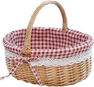 Yardwe Woven Tray Woven Tray Woven Storage Basket Rectangular Wicker Baskets Picnic Basket Decorative Woven Basket with Handle for Toy Food Flower Gifts (Red 1) Vegetable Tray Rustic Bread Bin