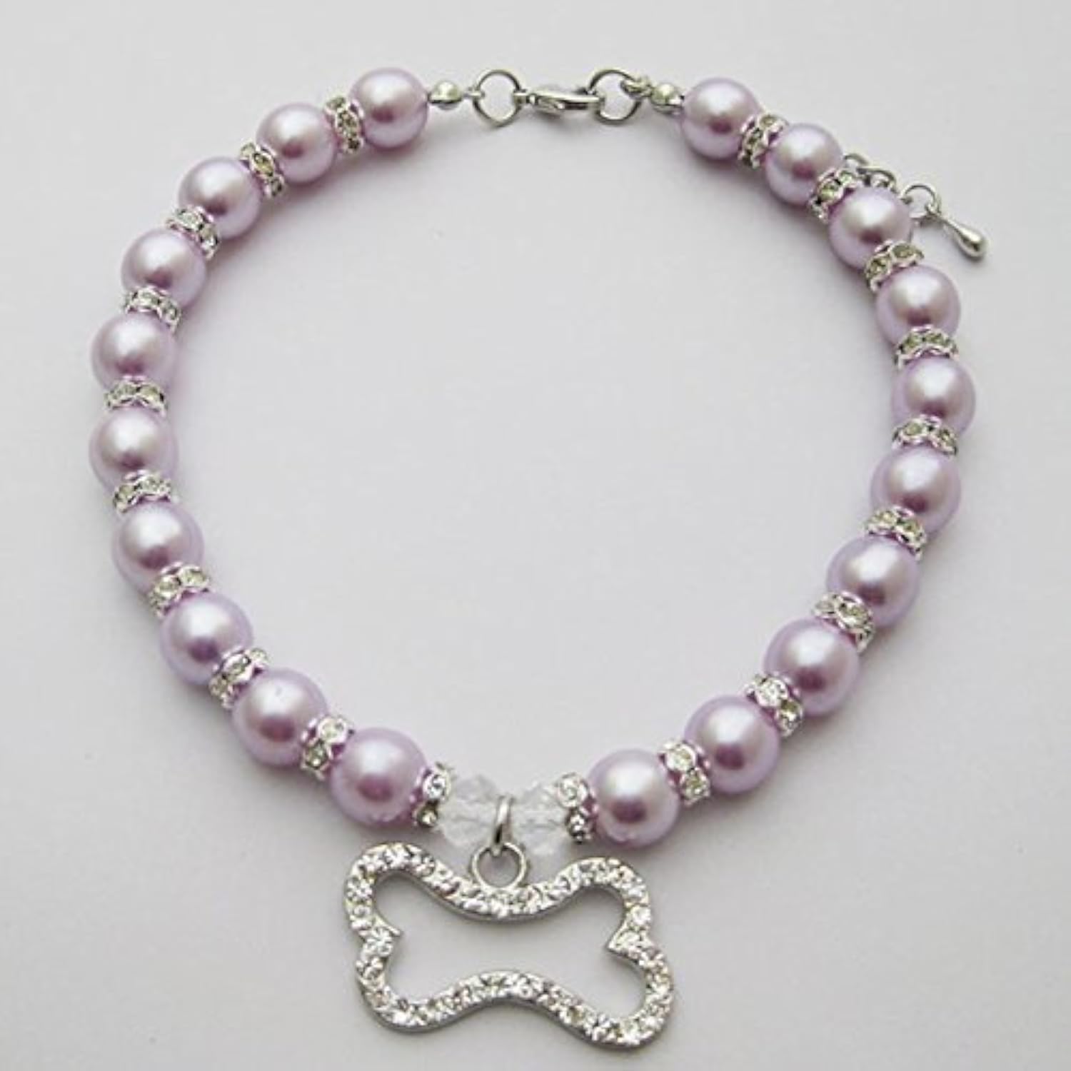 Crystal Dog Pearls Necklace Jewelry with Bling Rhinestone Bone Charm for Small Dogs Girl - Chihuahua Yorkie Clothes Costume Outfits Accessories, Adjustable (Purple, 8 to 10-Inch)