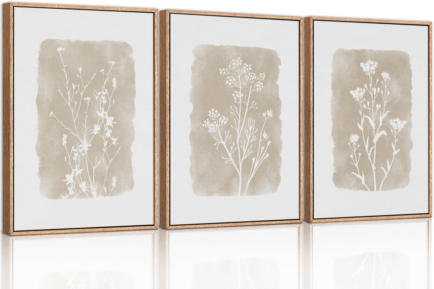 TOARTi Botanical Farmhouse Framed Canvas Wall Art Prints,Set of 3 Boho Wall Decor,Neutral Minimalist Floral Art Paintings,Bohemian Artwork for Living Room,Bedroom,Dining Room,Office-16x24inchx3