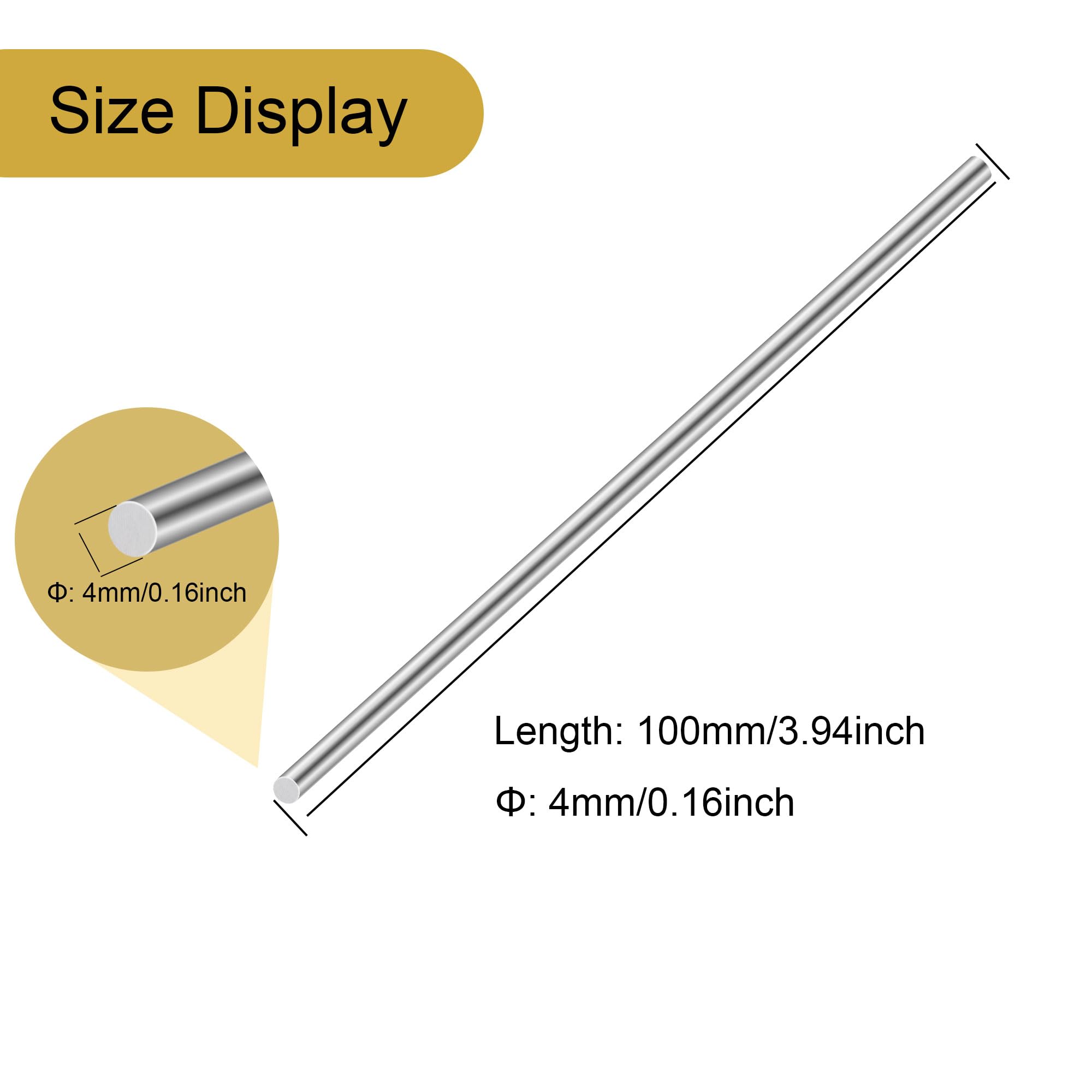 Pręty ze stali nierdzewnej 4 mm x 100 mm, solidne pręty ze stali nierdzewnej 304, okrągłe pręty ze stali nierdzewnej do majsterkowania (4 sztuki)