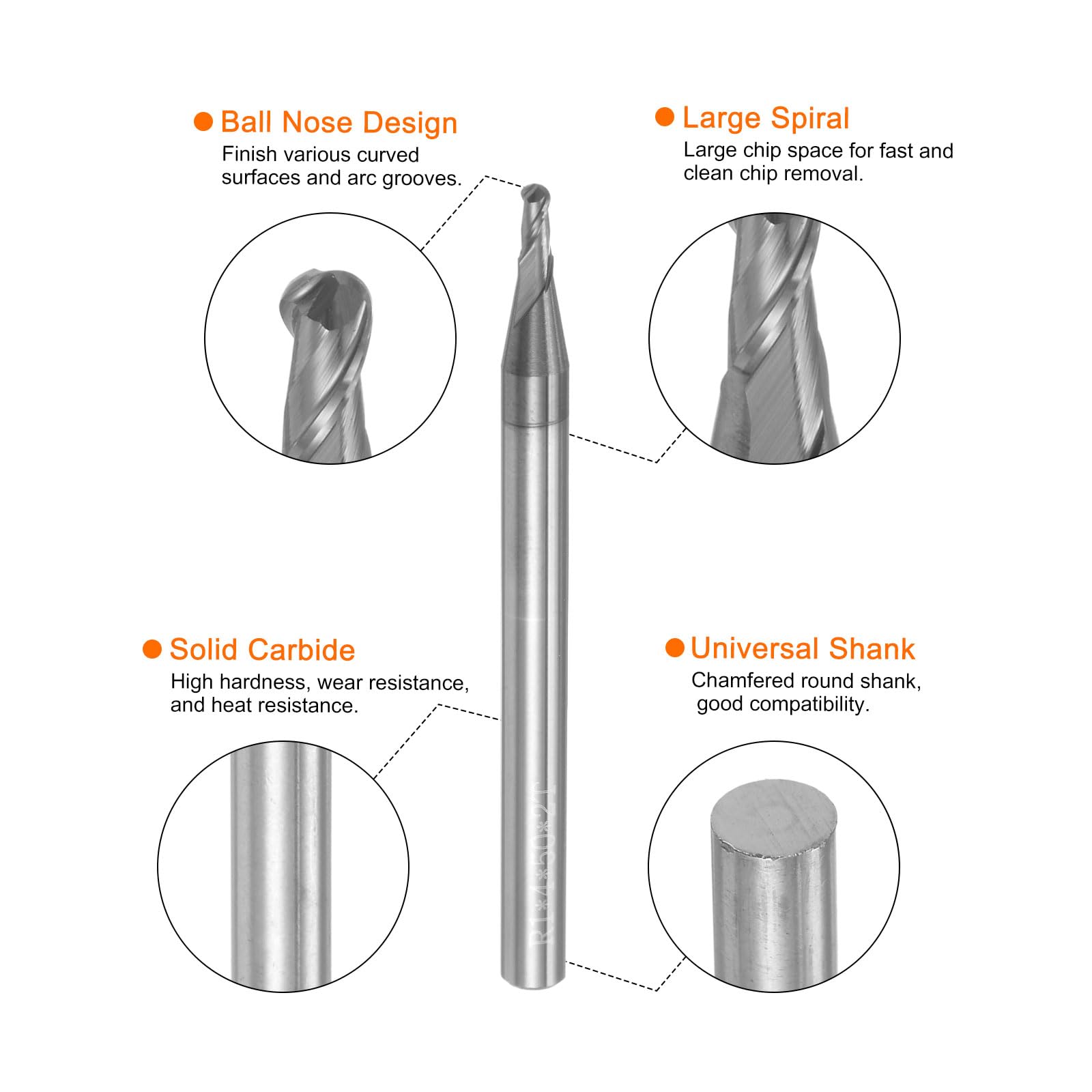 Frese A Testa Sferica CNC 2pz - Carburo AlTiN, 2mm Diametro, 2 Flauti - Foto 6