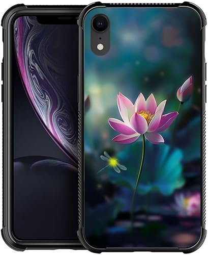 CARLOCA Funda para iPhone, diseño de libélula de flor de loto para niñas y niños, protección antiarañazos a prueba de golpes para iPhone XR