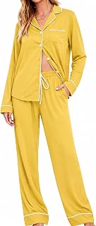 SWOMOG Womens Pajamas Set Long Sleeve Sleepwear Button Down Nightwear Soft Cotton Pj Lounge Sets
