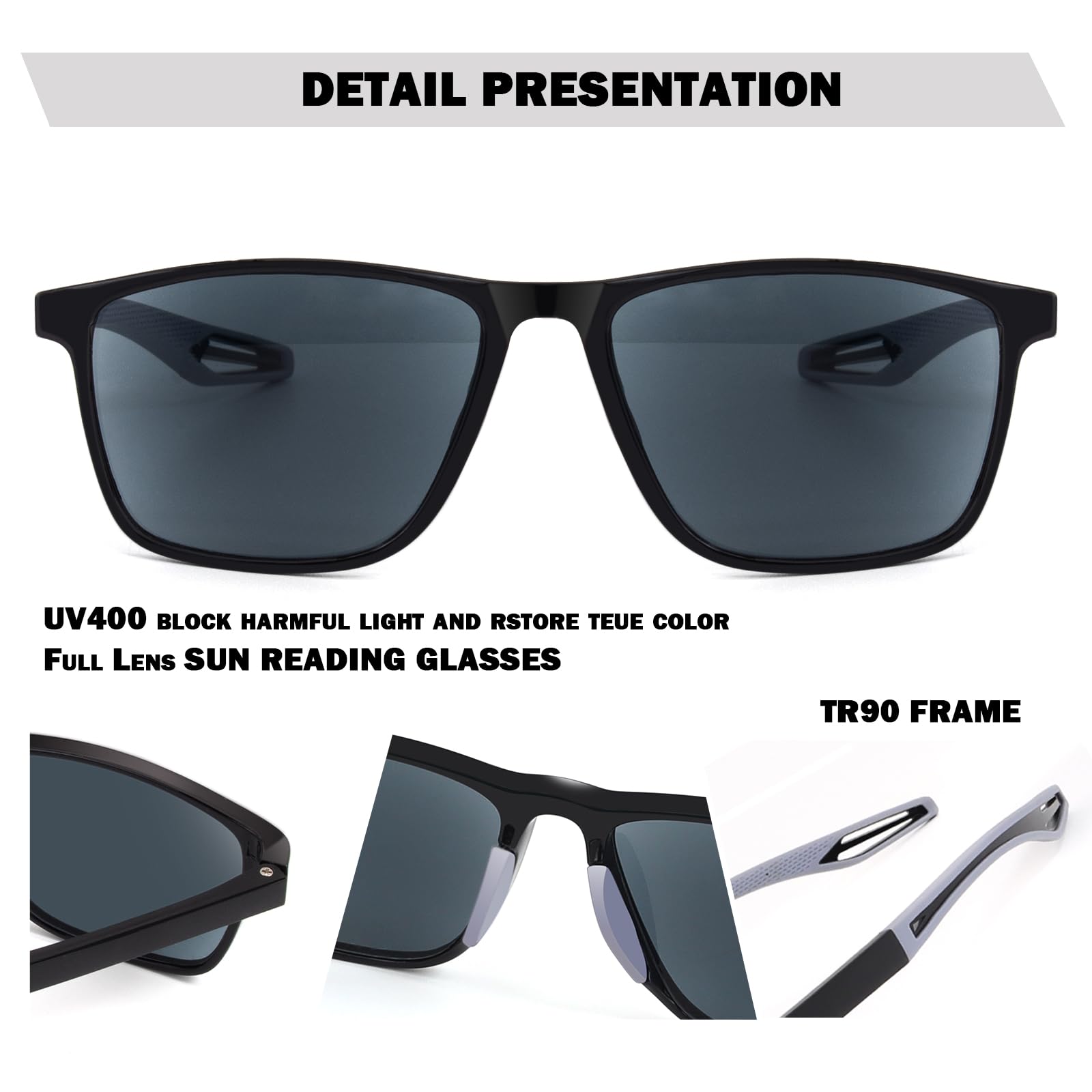Paquete de 2 lentes de sol de lectura para hombres y mujeres, protección UV400, ligeros, para exteriores, lentes de sol de lectura, no bifocales