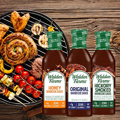 Walden Farms Sugar Free Bbq Sauce, 12-Oz Gourmet Barbecue Grilling Marinade For Meat, Ribs, Pork, Chicken, And Steak, No Carb Keto Friendly | Hickory Smoke, Original & Honey Flavor #TOP6