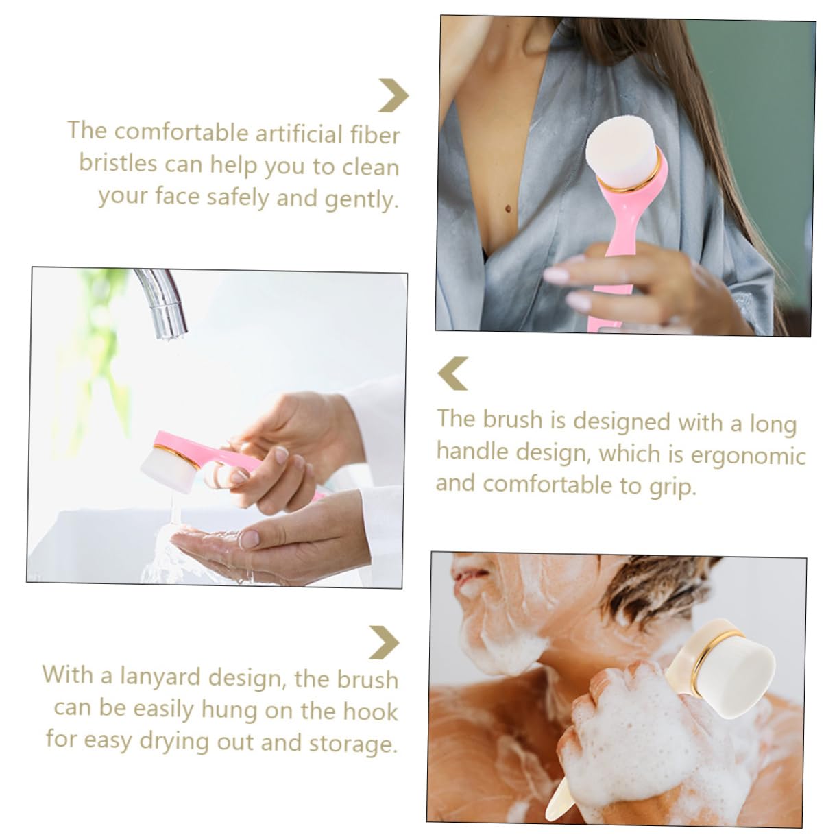 SHERCHPRY 2Pcs Manual Facial Cleaning Brush Long Handle Exfoliating Tool with Soft Bristles for Gentle Skin Care for Daily Face Cleansing and Massage Durable Material