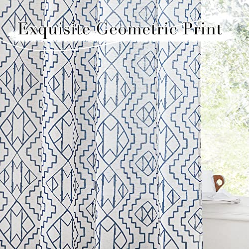 Ryb Home Sheer Linen Curtains 84 Inches Long - Light Filtering Privacy Window Treatment Boho Rustic Geometric Pattern Drapes For Living Room Bedroom Sliding Door, 2 Panels, Navy Blue #TOP3