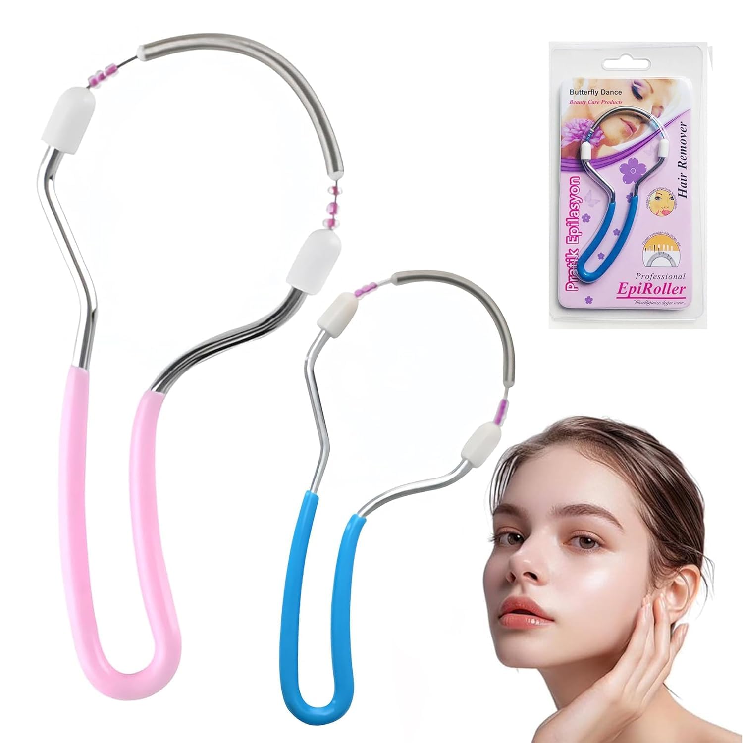 Facial Hair Remover, 2 Piece Spring Threading Tool for Women, Painless Hair Removal for Upper Lip, Chin and Face | Epilator for Unwanted Hair, Effective tweezer Stick