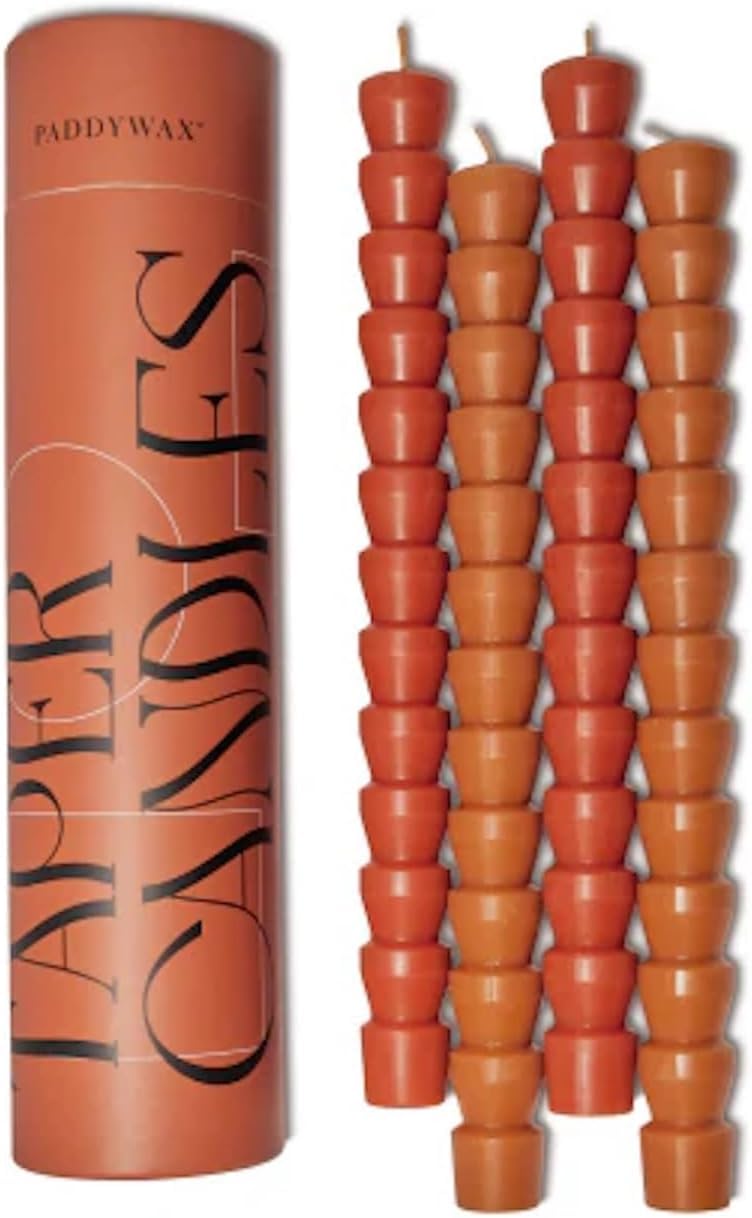 Paddywax Taper Candles Shaped Unscented Dinner Candle Set, 4-Pack, Red & Terracotta