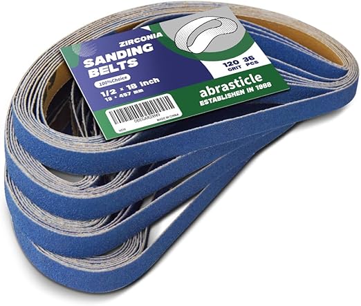 1/2" x 18" Zirconia Sanding Belts for Metal - 1/2 x 18 Inch Zirconia Metal Grinding Sand Paper, 36 PCS 120 Grits, Perfect for Knife Blade Sharpening, Metal Polishing, Derusting, Woodworking