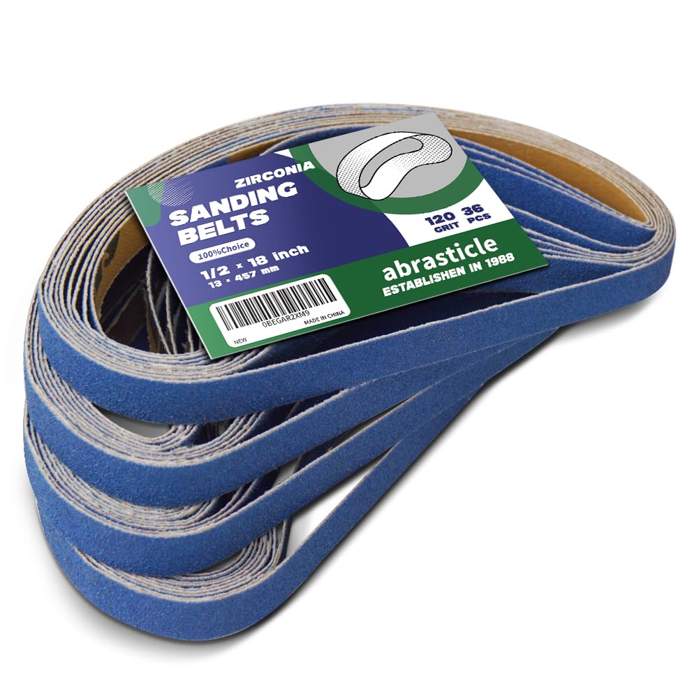 1/2" x 18" Zirconia Sanding Belts for Metal - 1/2 x 18 Inch Zirconia Metal Grinding Sand Paper, 36 PCS 120 Grits, Perfect for Knife Blade Sharpening,