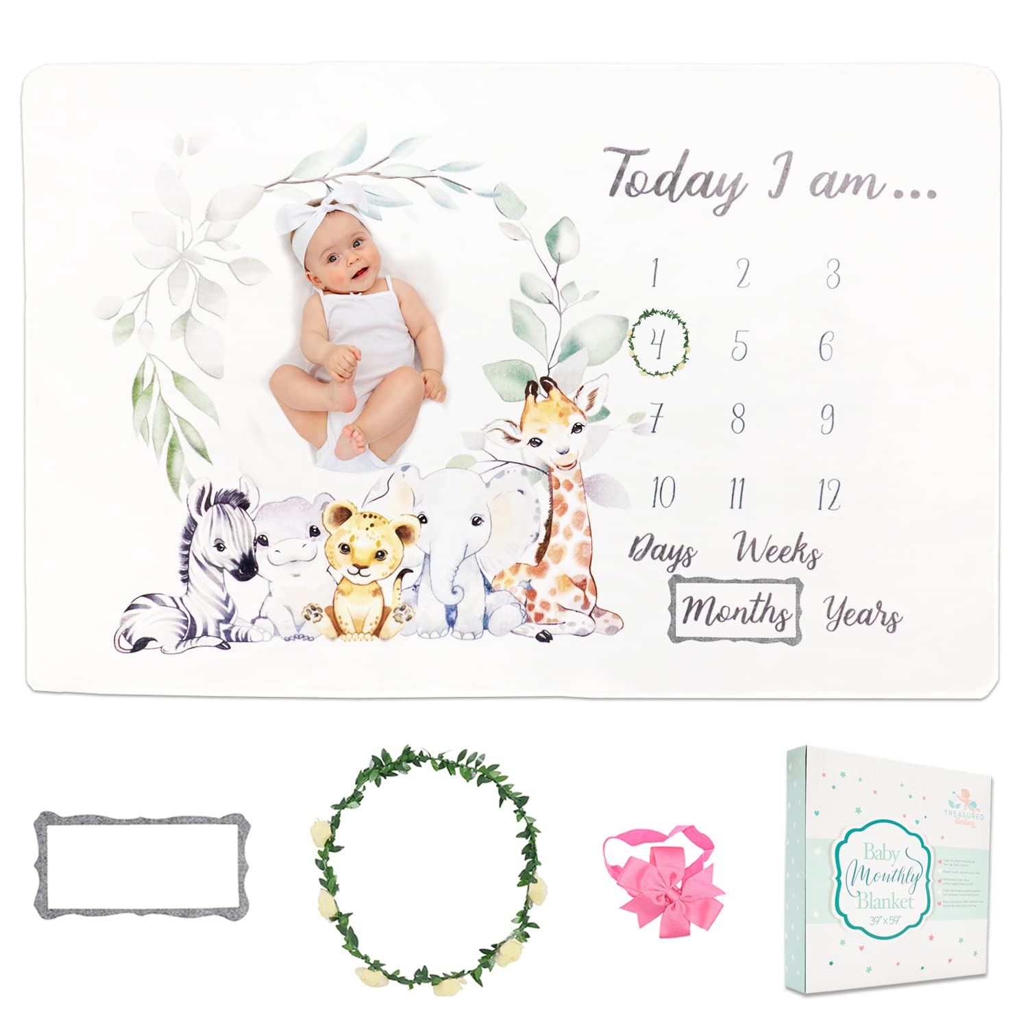 Monthly Baby Milestone Blanket for Baby Girl & Boy 60"x40" Safari