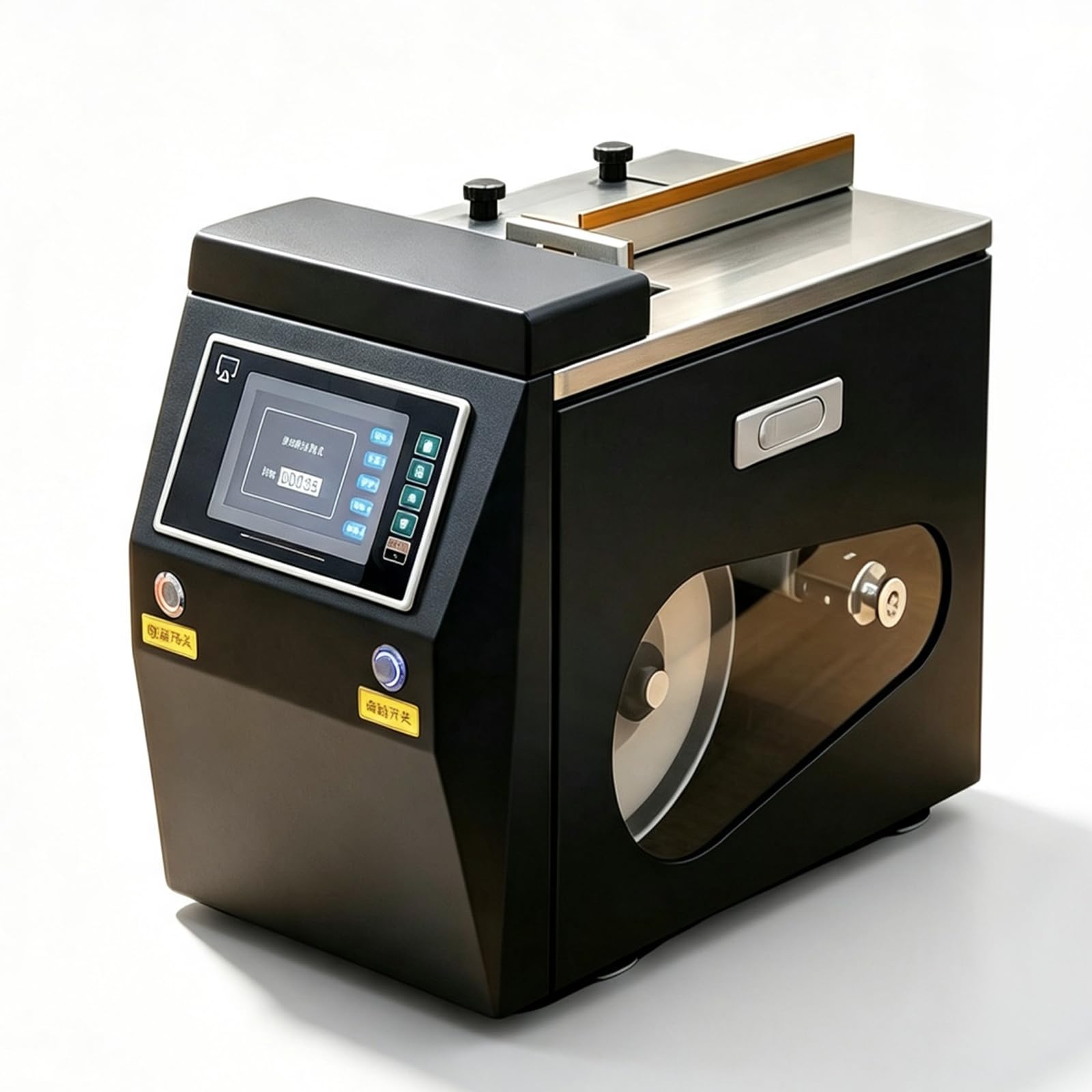 Etichettatrice Semiautomatica per Sigillatura Ad Angolo (90°), velocità di Erogazione 40-90 Pz/min, Diametro Bobina 200 Mm, Larghezza Oggetto 20–250 Mm