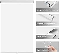Vista 7 de Spring Roller Shades for Window,Blackout Blinds & Shades,Thermal Insulated Fabric,Cordless Systems Pull Down Window Shades,UV Protection,White,50" W