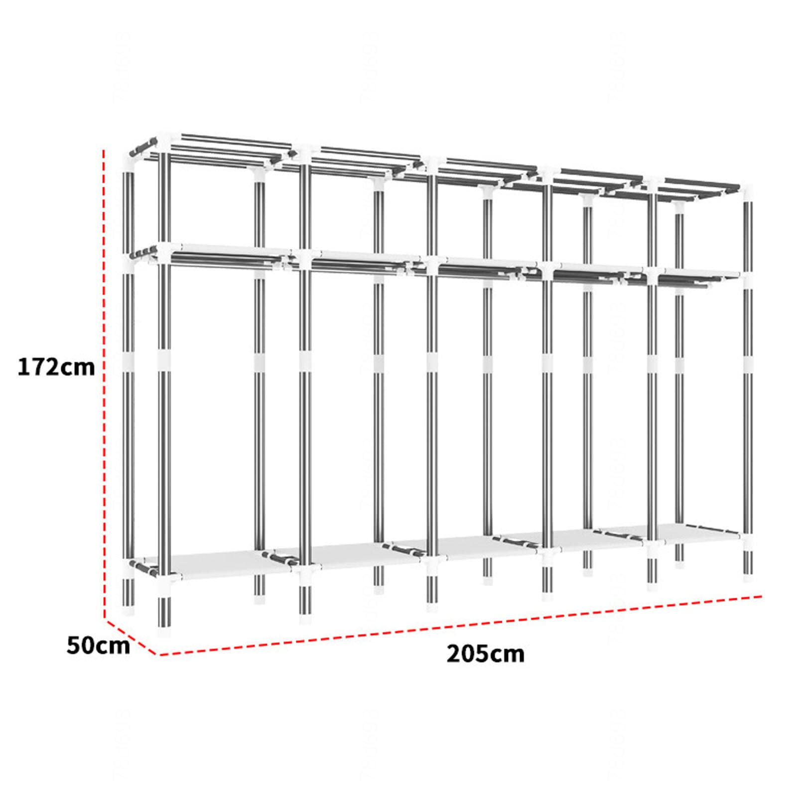 Kleiderschrank Tragbarer Kleiderschrank, faltbarer Kleiderschrank mit Kleiderstange, Regalen, Kleiderschrank-Aufbewahrungsorganisator für Schlafzimmer,D-205x50x172cm