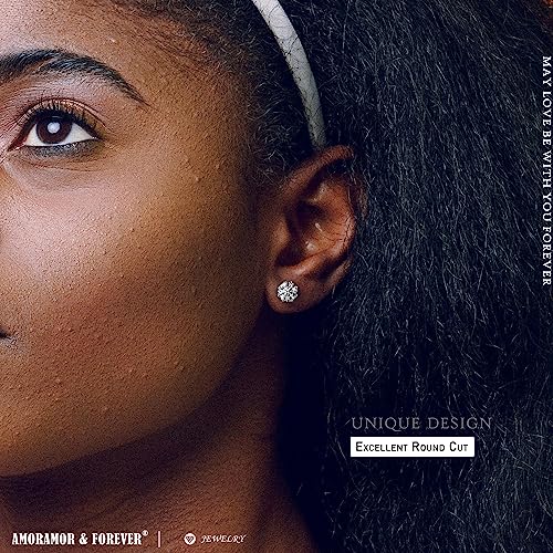 18K White Gold Plated Round Cut Simulated Diamond Stud Earrings for Women Men, 925 Sterling Silver 8 Prong Pure Round Cubic Zirconia Earrings Hypoallergenic Flower Earring Studs 0.5CT - 1CT3