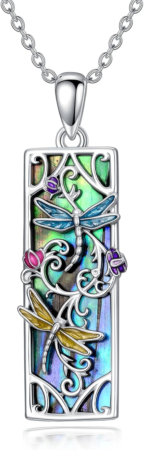 PROESS Abalone Shell Bar Necklace 925 Sterling Silver Bird Pendant Abalone Bird Jewelry Gifts for Women Christmas Mother’s Day