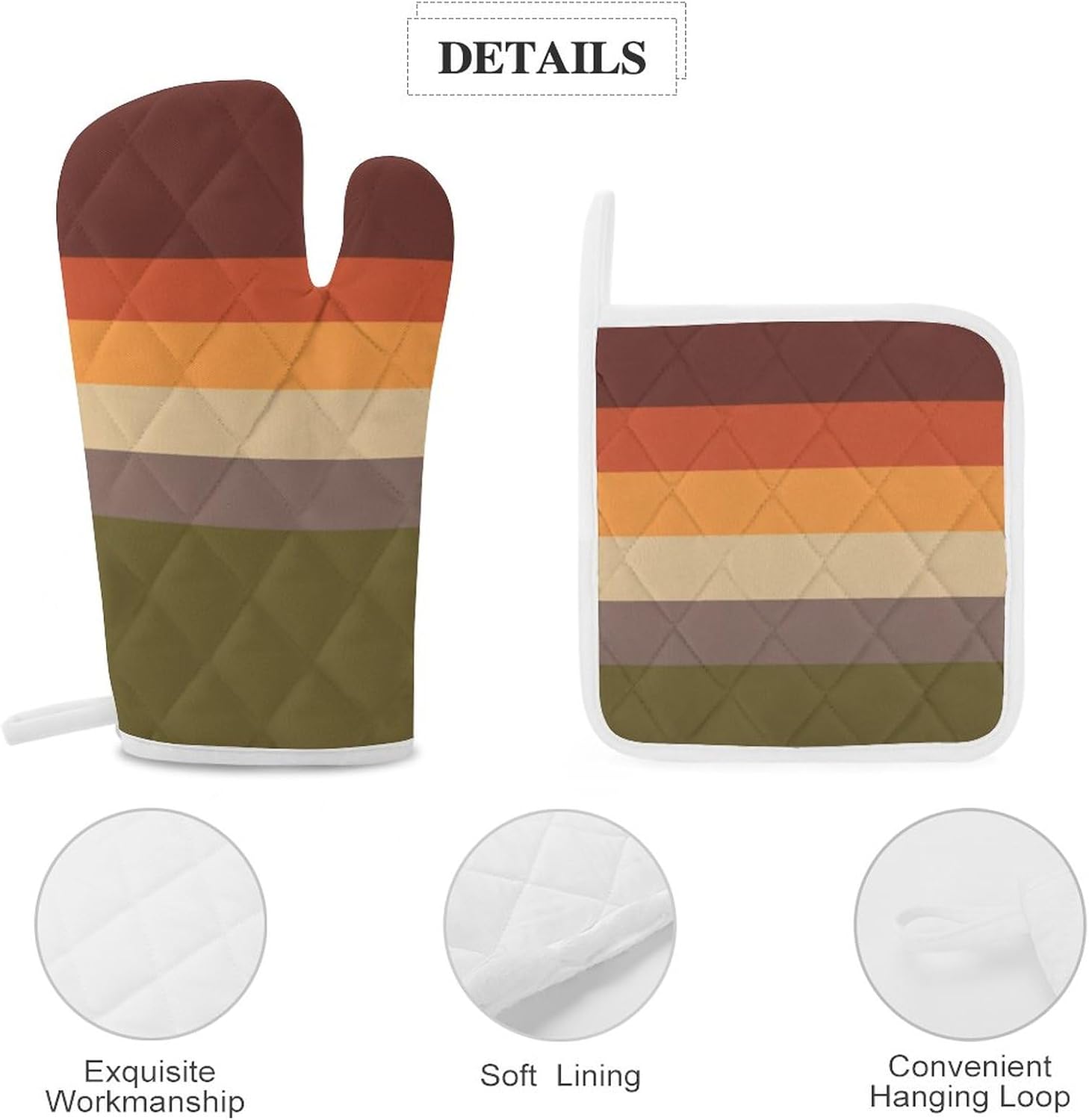 Red Orange Yellow Green Brown Oven Mitts and Pot Holders, 4PCS Heat Resistant Oven Mitts Glove Sets Kitchen Microwave Anti-Scald Pot Holders for Baking Cooking