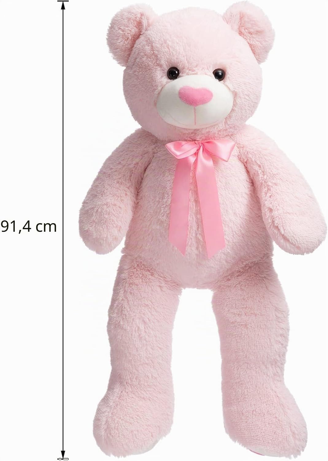 Oso De Peluche BEJOY De 91 Cm | Marrón Con Corazón Rojo En Patas Y Nariz | Peluche Suave Y Lavable A Mano | Empaquetado Al Vacío | Regalo Para Novia Y Niños