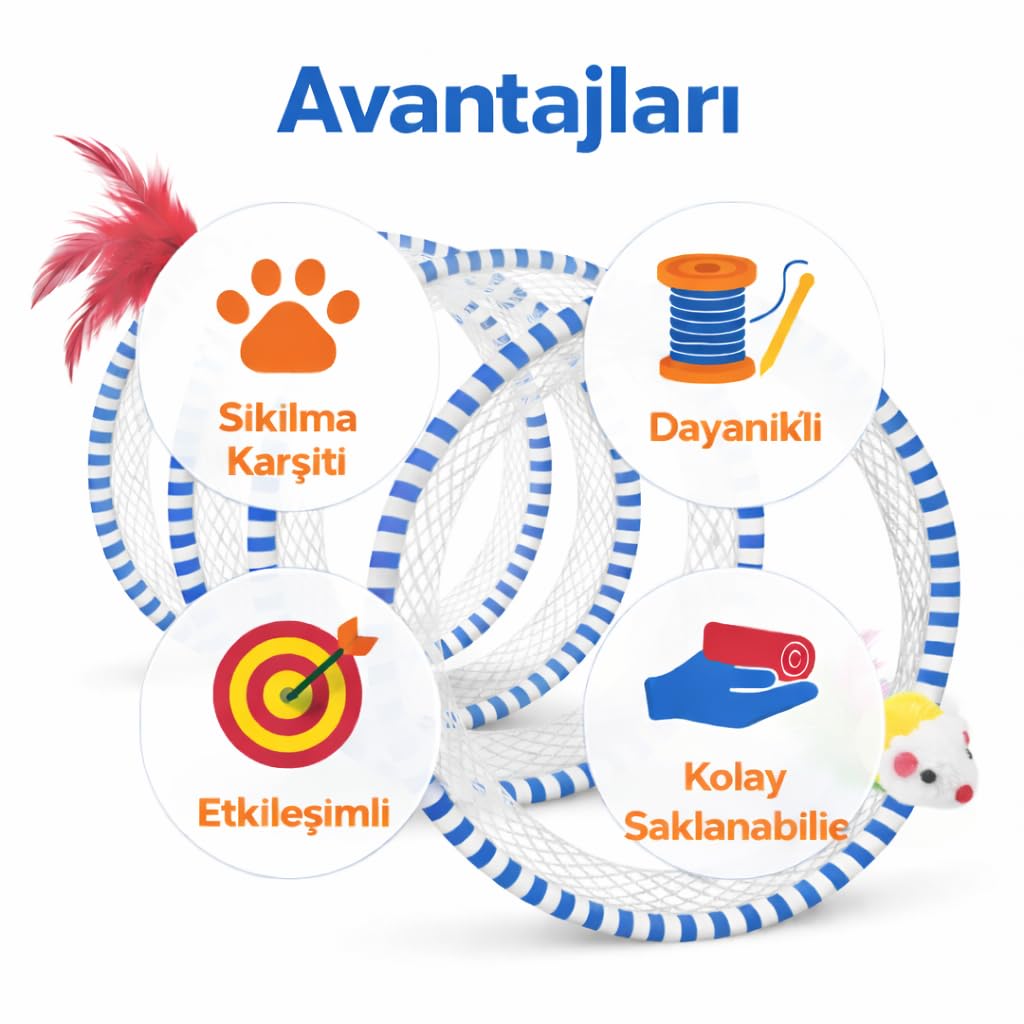 MADPET Kedi Tüneli Oyuncak Spiral – İnteraktif Kedi Oyuncağı – Fareli ve Tüylü Tasarım – Katlanabilir Kedi Tüneli – Kediler İçin Oyun ve Enerji Atma Oyuncağı – Dayanıklı Tasarım